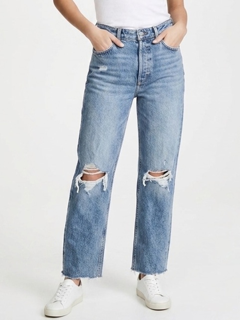 Abercrombie & Fitch Distressed Straight-Leg Blue Jeans
